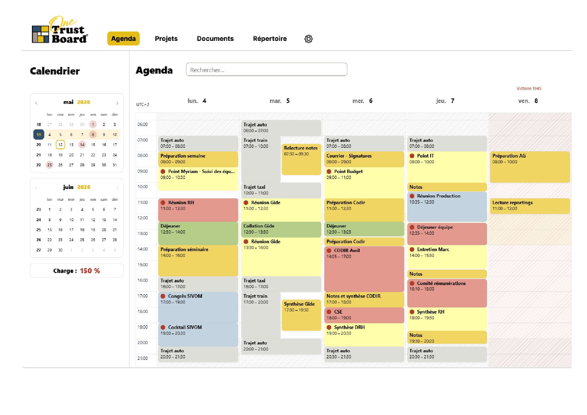 Agenda One — vue hebdomadaire